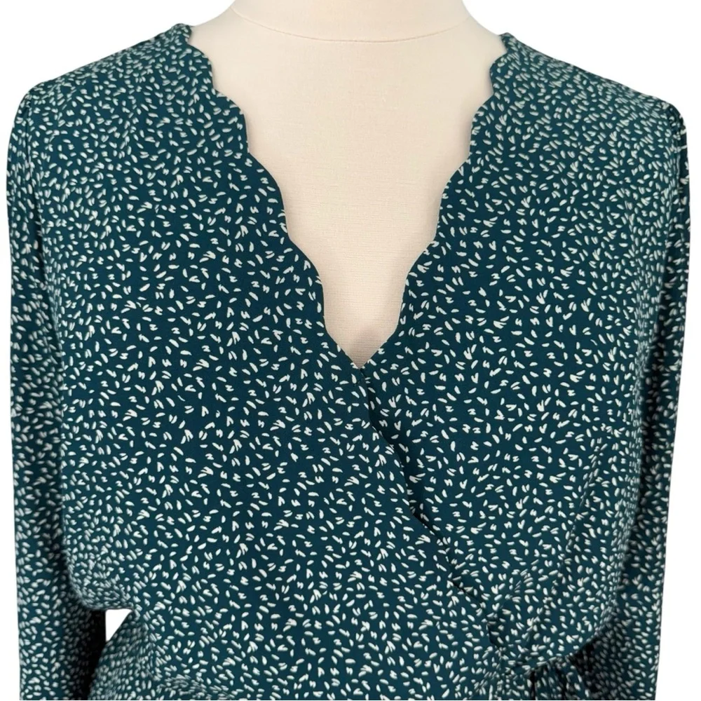 Nine Britton Cavanna Teal Green Faux Wrap Animal Print Dressy Peplum Blouse - Picture 2 of 16